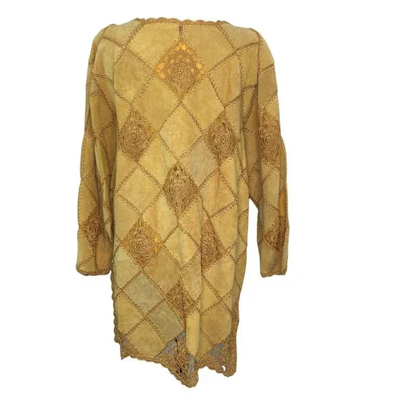 CBO New York Vintage Leather Embroidered Jacket Size 3X Camel Brown Coat Womens - Picture 3 of 8